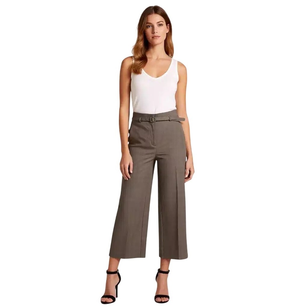 Ann Taylor The Belted Marina Brown Glen Plaid Wide Leg Hi Rise Crop Pants 2 NWT